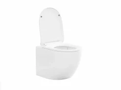 Best Vente-unique Inodoro flotante en cerámica brillante con estructura decorativa, JAVOINE Blanco