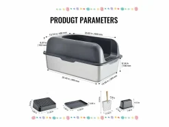 Inodoro para Gatos SucceBuy, Caja de Arena de Acero Inoxidable de 15.24 cm de Profundidad con Filtro y Escalón Gris