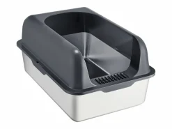 Inodoro para Gatos SucceBuy, Caja de Arena de Acero Inoxidable de 15.24 cm de Profundidad con Filtro y Escalón Gris