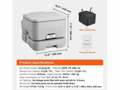 Sale Inodoro Portátil SucceBuy 12 L, Inodoro Portátil para Camping y Viaje con Cisterna de Chorro de Agua Gris