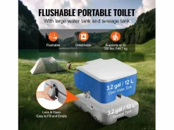 Sale Inodoro Portátil SucceBuy 12 L, Inodoro Portátil para Camping y Viaje con Cisterna de Chorro de Agua Gris