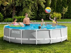 Clearance Intex 26724NP - Piscina Redonda Prisma Frame con bomba depuradora, escalera y láminas, 457x107 cm Gris