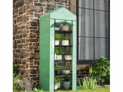 Invernadero con puerta enrollable y estantes, de plástico, , para jardín y balcón (69x49x193 cm) Verde