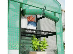 Invernadero con puerta enrollable y estantes, de plástico, , para jardín y balcón (69x49x193 cm) Verde