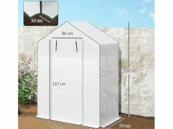Invernadero de jardín con puerta enrollable, ventanas, estantes, plástico reforzado, (143x74x190cm)
