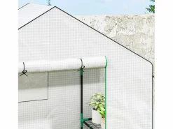 Invernadero de jardín con puerta enrollable, ventanas, estantes, plástico reforzado, (143x74x190cm)