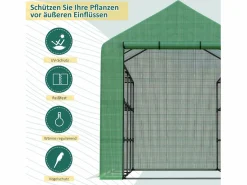 Invernadero de jardín con 8 estantes, puerta enrollable, estructura de acero y cubierta de PE, (244x180x210 cm)