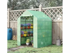 Invernadero de jardín con estantes, fabricado en acero y PE, con puerta, (500x200x205 cm)