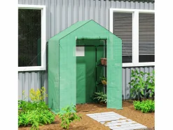 Best Invernadero de jardín con puerta enrollable, ventanas y estantes, invernadero de invierno de plástico, estructura de metal, para balcón y jardín (143x74x190 cm) Verde