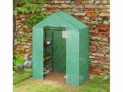 Best Invernadero de jardín con puerta enrollable, ventanas y estantes, invernadero de invierno de plástico, estructura de metal, para balcón y jardín (143x74x190 cm) Verde