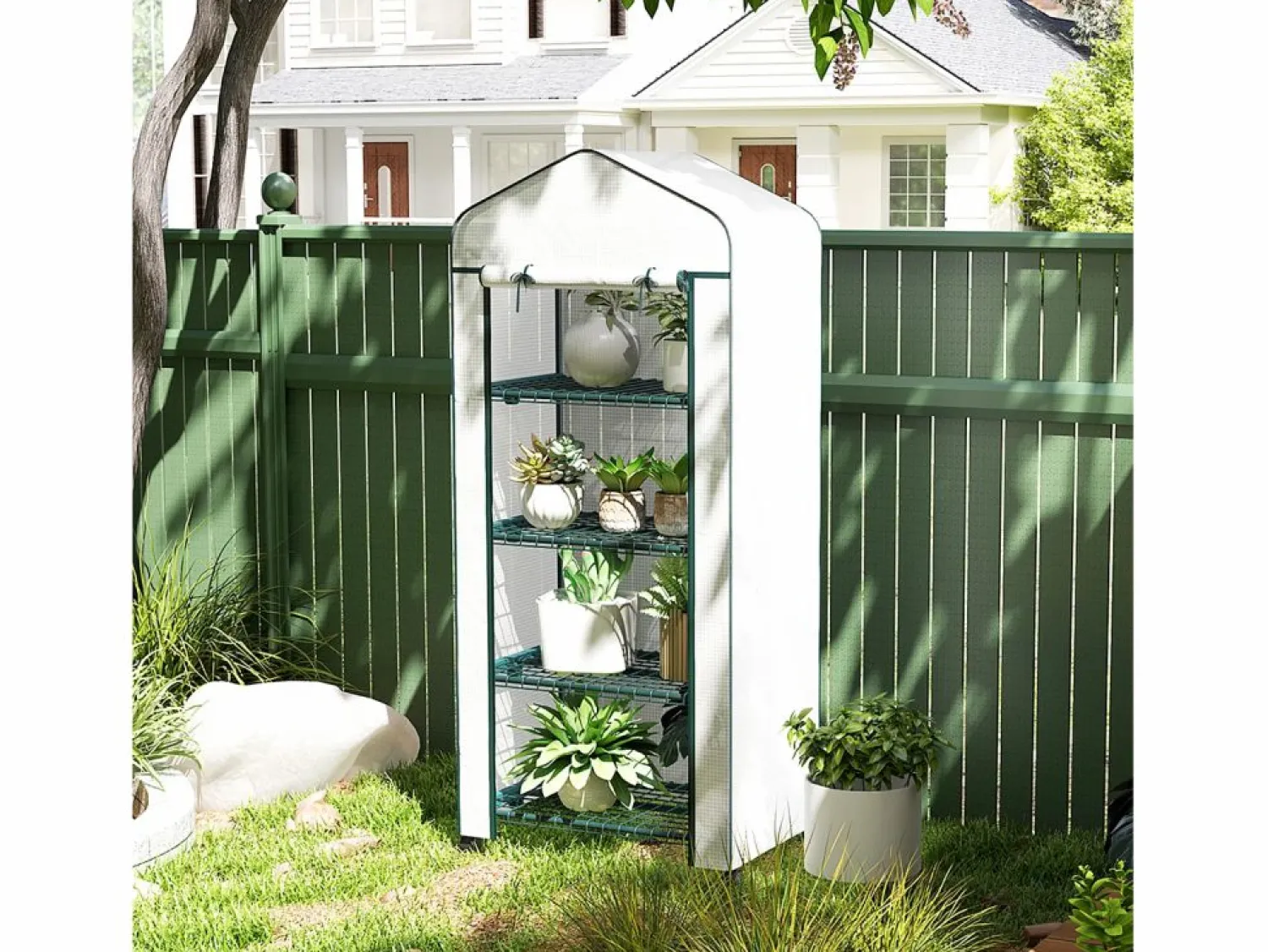 Invernadero de jardín con ventanas enrollables y estantes, de acero, para tomates y plantas, (69x50x165 cm)