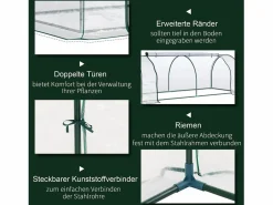 Invernadero de jardín con puerta, estructura de acero, PVC , ligero (250x100x80cm)