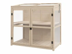 Invernadero de jardín de madera con puerta doble y claraboya, 2 plantas, natural (103x61x103 cm)