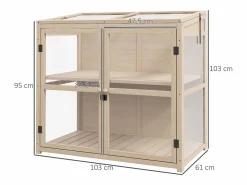Invernadero de jardín de madera con puerta doble y claraboya, 2 plantas, natural (103x61x103 cm)