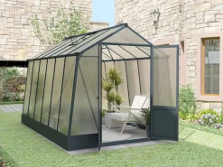 EXPERTLAND Invernadero de jardín de policarbonato con base 9,1 m² antracita ASARINA