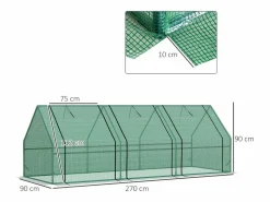 Hot Invernadero de jardín para plantas, fabricado en acero, PE resistente a la intemperie, (270x90x90 cm) Verde