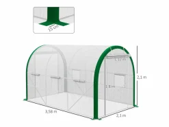 New Invernadero de túnel con puerta enrollable, protección UV, acero galvanizado, (358x210x210 cm) Blanco