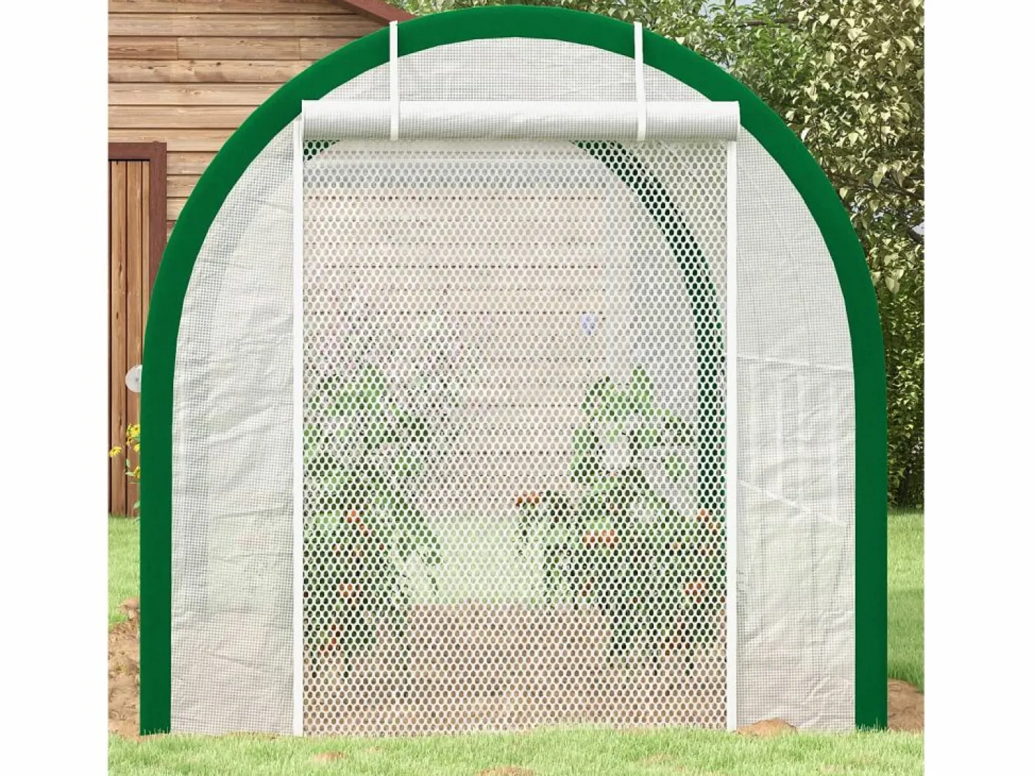 New Invernadero de túnel con puerta enrollable, protección UV, acero galvanizado, (358x210x210 cm) Blanco