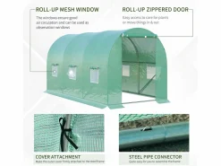Online Invernadero de túnel para tomates, film transparente, 6 ventanas con mosquitera, estructura de acero (395x195x190cm) Invernadero De Jardín