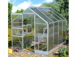 Outlet Soana Invernadero para jardín de aluminio y policarbonato con puerta y ventana 183x245x205cm Laelia Transparente