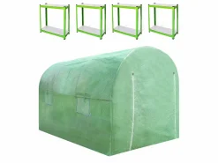 Monstershop Invernadero Politúnel con Estantería Galvanizada Puertas de Cultivo Cubierta de PE Jardinería Carpa de Jardín Planta de flores de 19mm de Diámetro | 4 x 2m