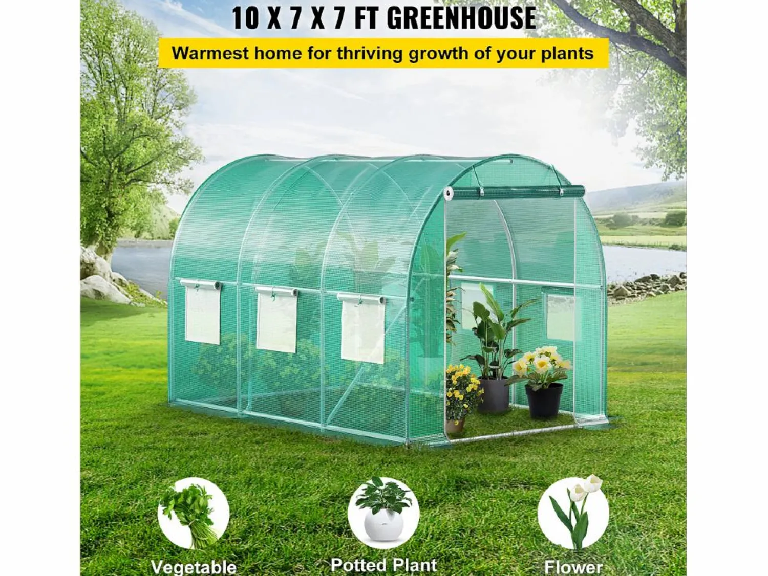 Outlet Invernadero Tipo Túnel SucceBuy 304,8 x 213,36 x 213,36 cm, Estructura Galvanizada, Cubierta Impermeable Verde