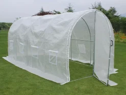 Hot EXPERTLAND Invernadero túnel con estructura de acero galvanizado y puerta 9 m² Ancho 450 x 200 x Alt. 200 cm ALOCASIA Blanco