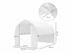 Sale Invernadero túnel de PVC, 3 ventanas y puerta, estructura de acero galvanizado, color (3 x 2 x 2 m) Blanco