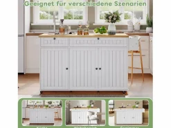 Hot Isla central con encimera abatible - 137 x 45/70 x 89,5 cm - con 2 cajones + 3 puertas - MDF - Isla Cocina