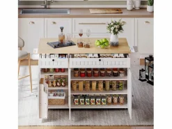 Hot Isla central con encimera abatible - 137 x 45/70 x 89,5 cm - con 2 cajones + 3 puertas - MDF - Isla Cocina