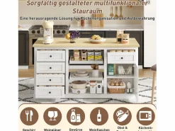 Best Isla central con panel abatible extensible - 150 x 65 x 75 cm - con 5 cajones + 1 puerta - MDF - Isla Cocina