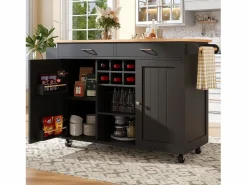Sale Merax Isla central con ruedas - 102 x 45 x 92 cm - con 2 cajones + 2 puertas - metal + MDF - Negro