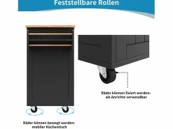 Sale Merax Isla central con ruedas - 102 x 45 x 92 cm - con 2 cajones + 2 puertas - metal + MDF - Negro