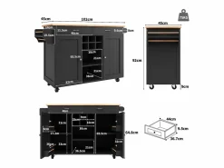 Sale Merax Isla central con ruedas - 102 x 45 x 92 cm - con 2 cajones + 2 puertas - metal + MDF - Negro
