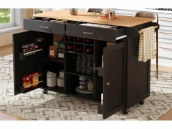 Sale Merax Isla central con ruedas - 102 x 45 x 92 cm - con 2 cajones + 2 puertas - metal + MDF - Negro