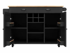 Sale Merax Isla central con ruedas - 102 x 45 x 92 cm - con 2 cajones + 2 puertas - metal + MDF - Negro