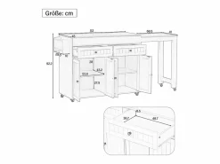 Discount Isla central con ruedas - extensible con encimera + 2 cajones - MDF - blanco + marrón Isla Cocina