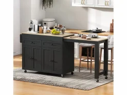 Merax Isla central con ruedas - Isla de cocina extensible con encimera + 2 cajones - MDF -