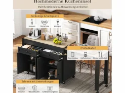 Merax Isla central con ruedas - Isla de cocina extensible con encimera + 2 cajones - MDF -