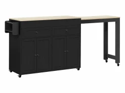Merax Isla central con ruedas - Isla de cocina extensible con encimera + 2 cajones - MDF -
