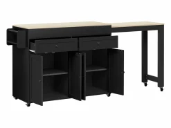 Merax Isla central con ruedas - Isla de cocina extensible con encimera + 2 cajones - MDF -