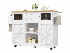 Discount Merax Isla central con ruedas - 140 x 40 x 93,5 cm - con encimera + 2 puertas + 2 cajones - MDF - Blanco