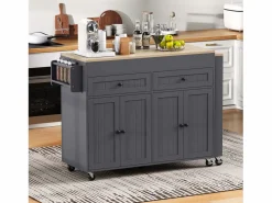 Online Isla central con ruedas - Isla de cocina extensible con encimera + 2 cajones - MDF - Isla Cocina