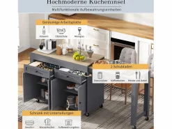 Online Isla central con ruedas - Isla de cocina extensible con encimera + 2 cajones - MDF - Isla Cocina