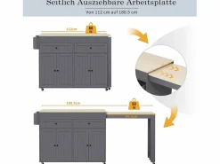 Online Isla central con ruedas - Isla de cocina extensible con encimera + 2 cajones - MDF - Isla Cocina