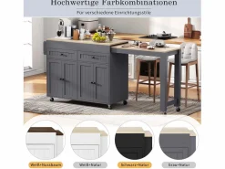 Online Isla central con ruedas - Isla de cocina extensible con encimera + 2 cajones - MDF - Isla Cocina