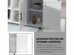 Sale Merax Isla central con ruedas - 129 x 46/71 x 91,5 cm - tapa abatible - con 3 puertas + 2 cajones - MDF - Blanco