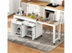 Merax Isla central con ruedas - Isla de cocina extensible con encimera + 2 cajones - MDF -