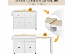 Merax Isla central con ruedas - Isla de cocina extensible con encimera + 2 cajones - MDF -