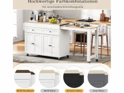 Merax Isla central con ruedas - Isla de cocina extensible con encimera + 2 cajones - MDF -